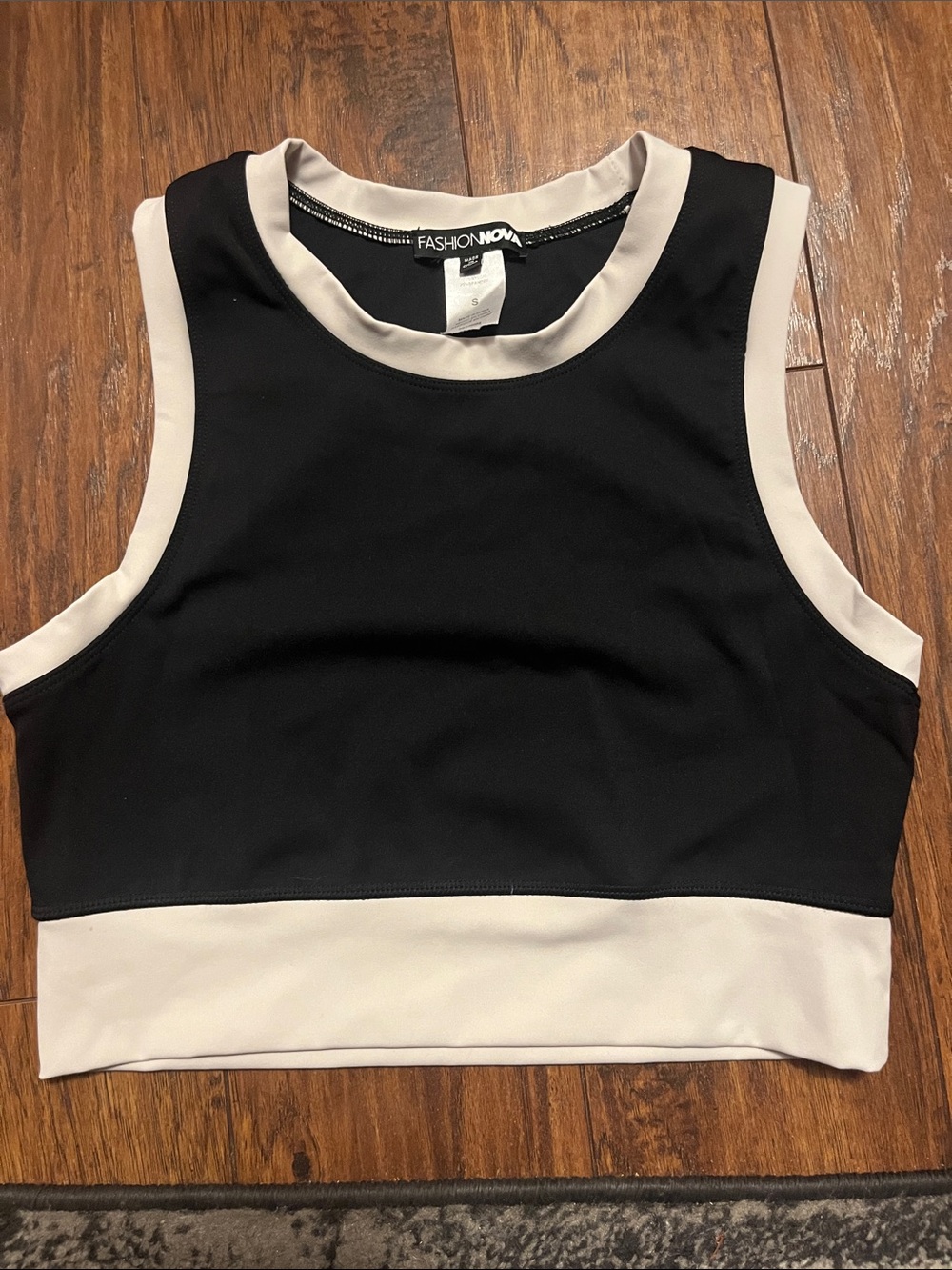 Fashion Nova Black Crop Tank with Cream Trim